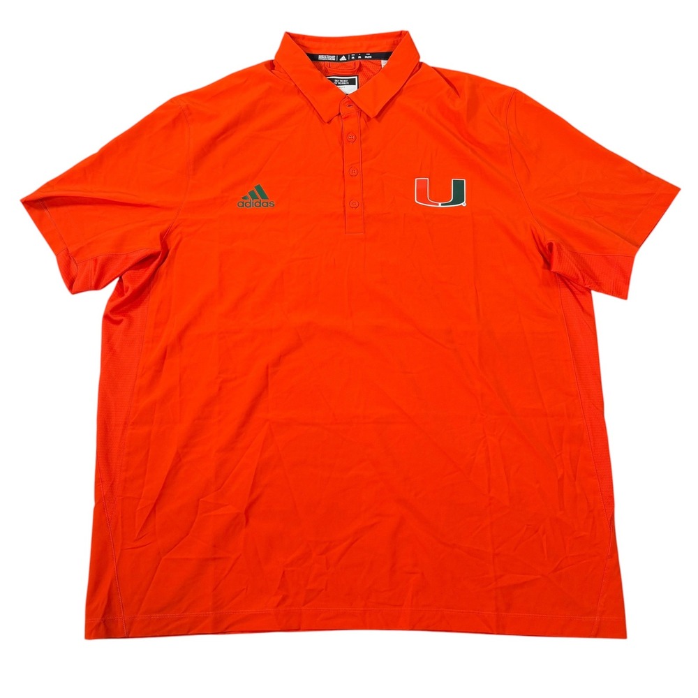 Adidas Mens Miami Hurricanes Orange Short Sleeve Polo Shirt Size 2XL